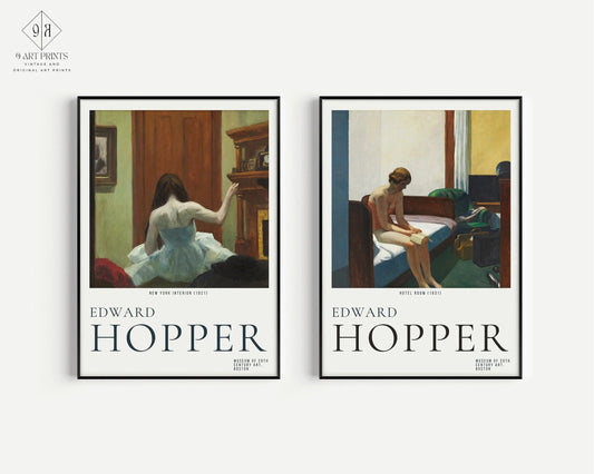 Edward Hopper Prints: New York Interior and Hotel Room Duo