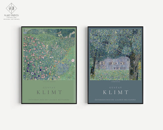 Gustav Klimt Art Prints: Farmhouse and Italian Garden Duo