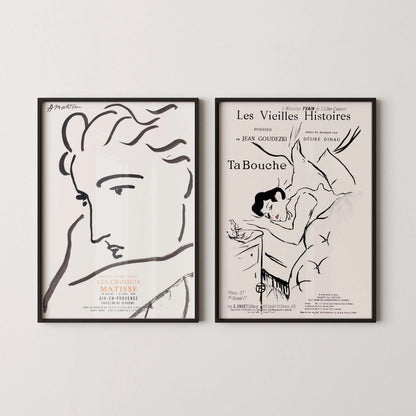 Affiches d'art Matisse et Toulouse-Lautrec : Ensemble de cadres pour mur de galerie neutre