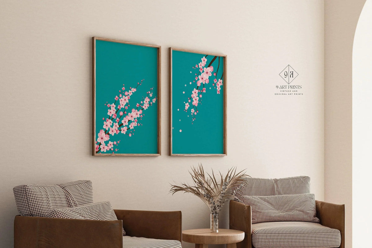 DUO DÉCLARATION Impressions d'art Sakura Fleur de cerisier |  | Impression Marché aux fleurs turquoise rose disponible encadrée