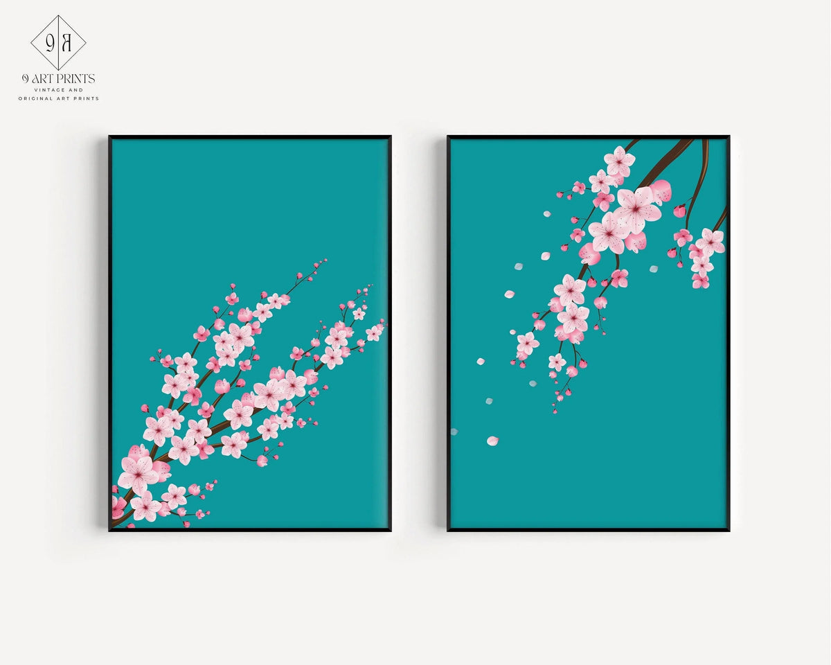 DUO DÉCLARATION Impressions d'art Sakura Fleur de cerisier |  | Impression Marché aux fleurs turquoise rose disponible encadrée
