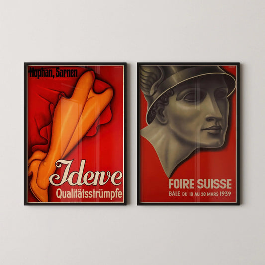 Red Swiss Art Deco Posters: Hans Handschin Vintage Designs