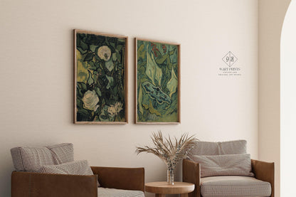 Van Gogh Art Prints: Roses and Moth, Green Wall Art