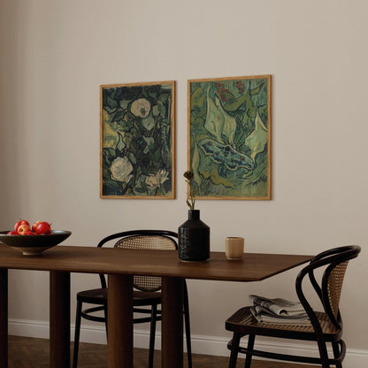 Van Gogh Art Prints: Roses and Moth, Green Wall Art