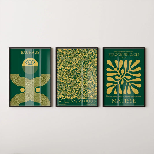 Bauhaus William Morris Matisse Art Print Set: Emerald Green Gold (Framed or Unframed)
