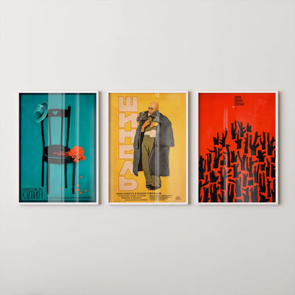 DÉCLARATION TRIO Affiches soviétiques - "Une fois l'un", "Prix d'une allumette" et "Le Manteau" de Gogol || Couleurs saisissantes (Disponible encadré)