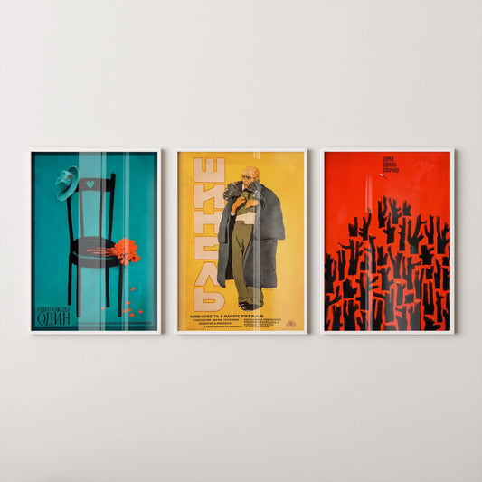 STATEMENT TRIO Soviet Posters - Once One, Price of a Match and Gogol's The Overcoat || Striking Colours (Available Framed)