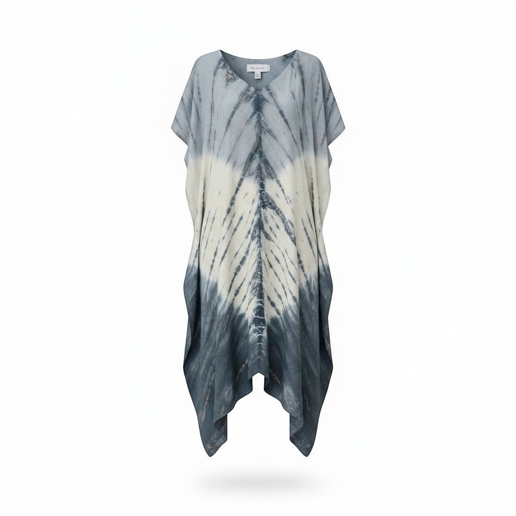 Tie Dye Lapis Ombre Kaftan Dress - Cream & Grey