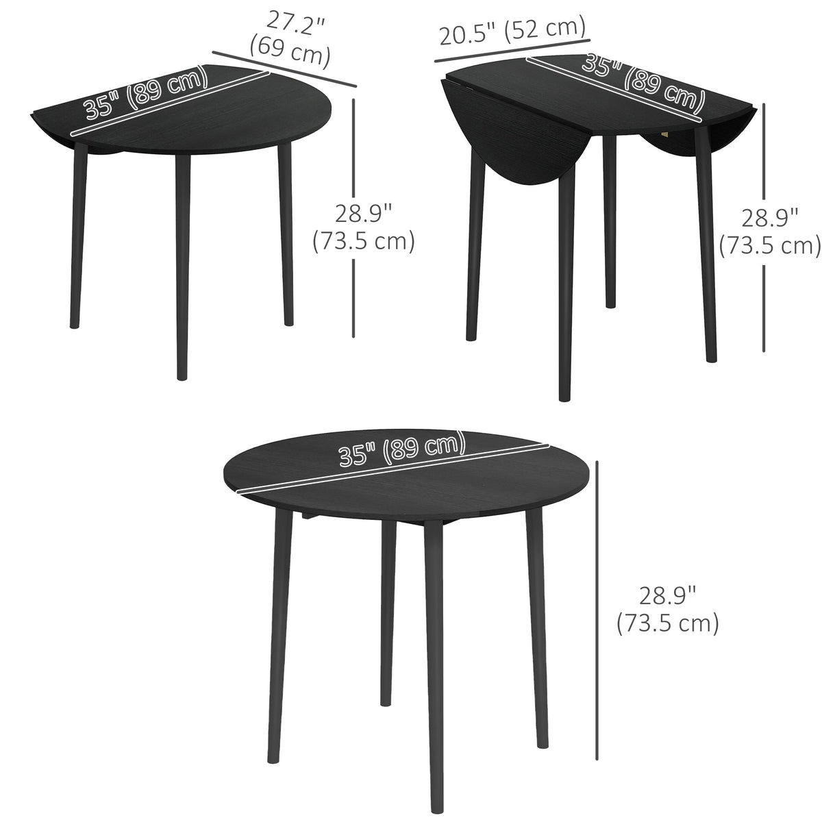 Table à manger pliante/à abattants Merrill pour petits espaces - Noir