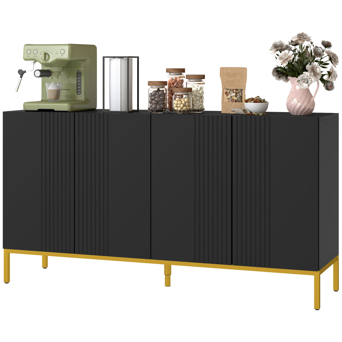 Brooklyn Sideboard/Kitchen Buffet Cabinet with Adjustable Shelves-Black