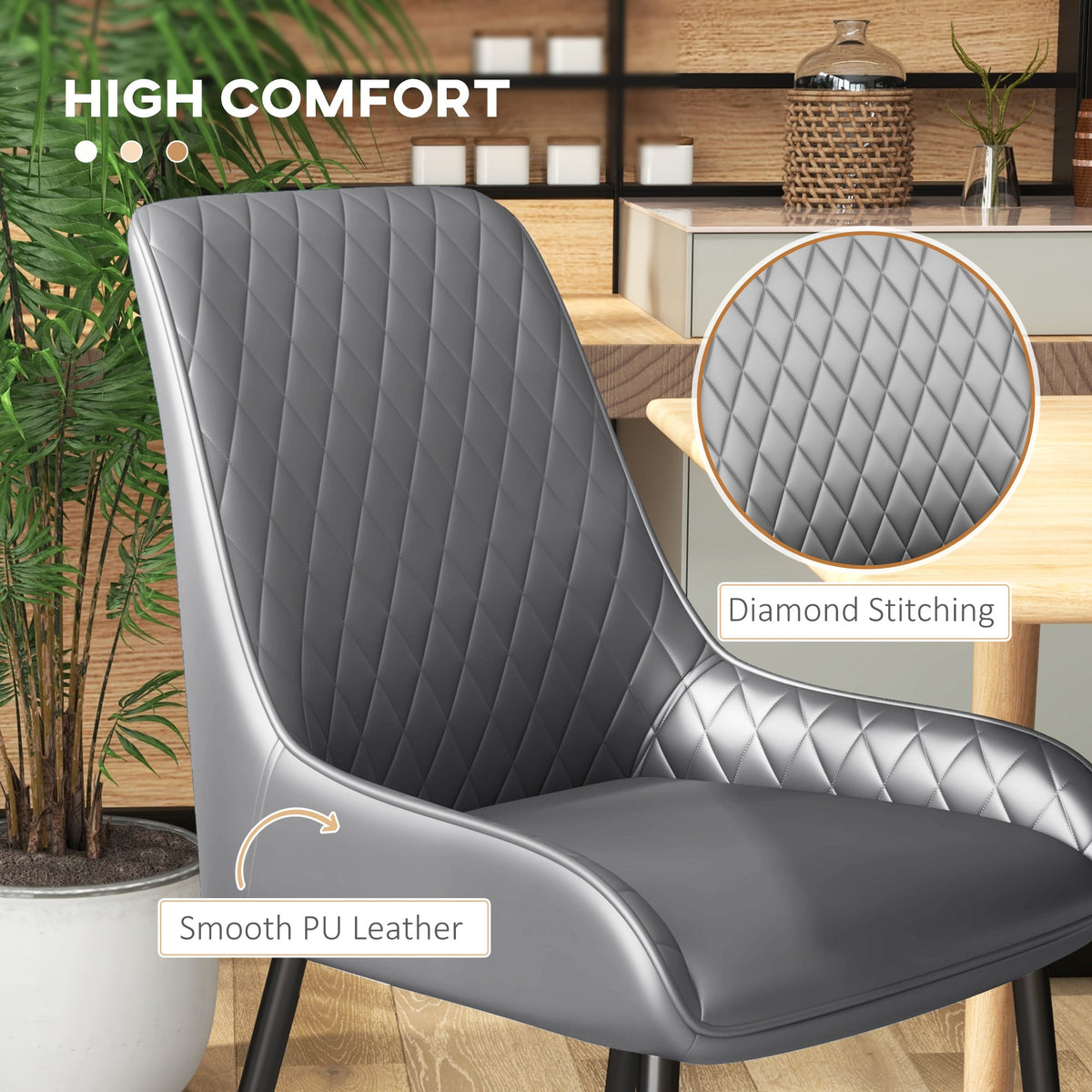 Chaises de salle à manger modernes en cuir vegan Blake avec capitonnage losange - Lot de 4 - Gris