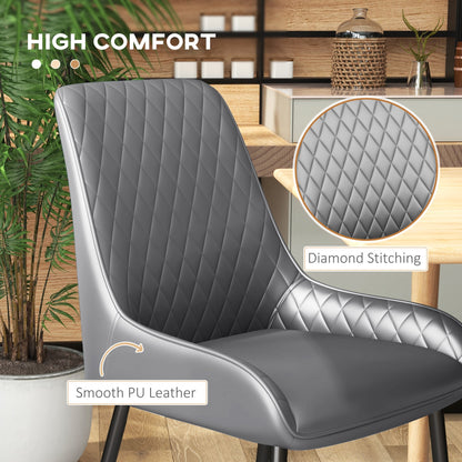 Chaises de salle à manger modernes en cuir vegan Blake avec capitonnage losange - Lot de 4 - Gris
