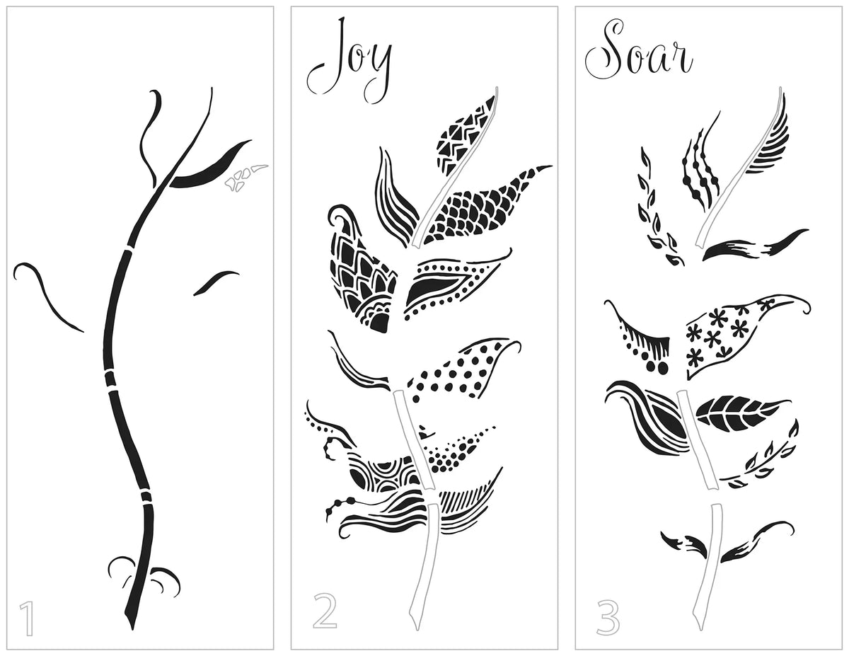 The Crafters Workshop Pochoir superposable Slimline Joy Feather