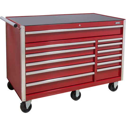 Chariot à outils industriel, 12 tiroirs, 142,2 cm L x 62,2 cm P x 96,8 cm H, rouge
