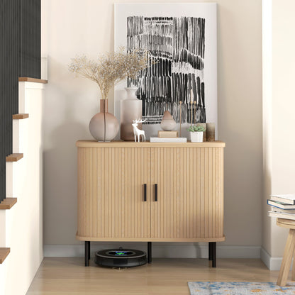 Bahut de 90 cm Aspen avec portes tambour à lattes - Chêne