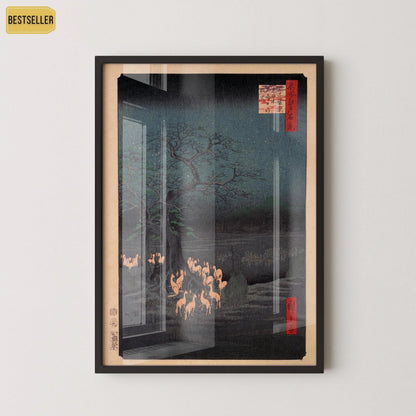 Hiroshige Foxfire Print: Japanese Vintage Art, Giclee Fine Art (Framed Available)