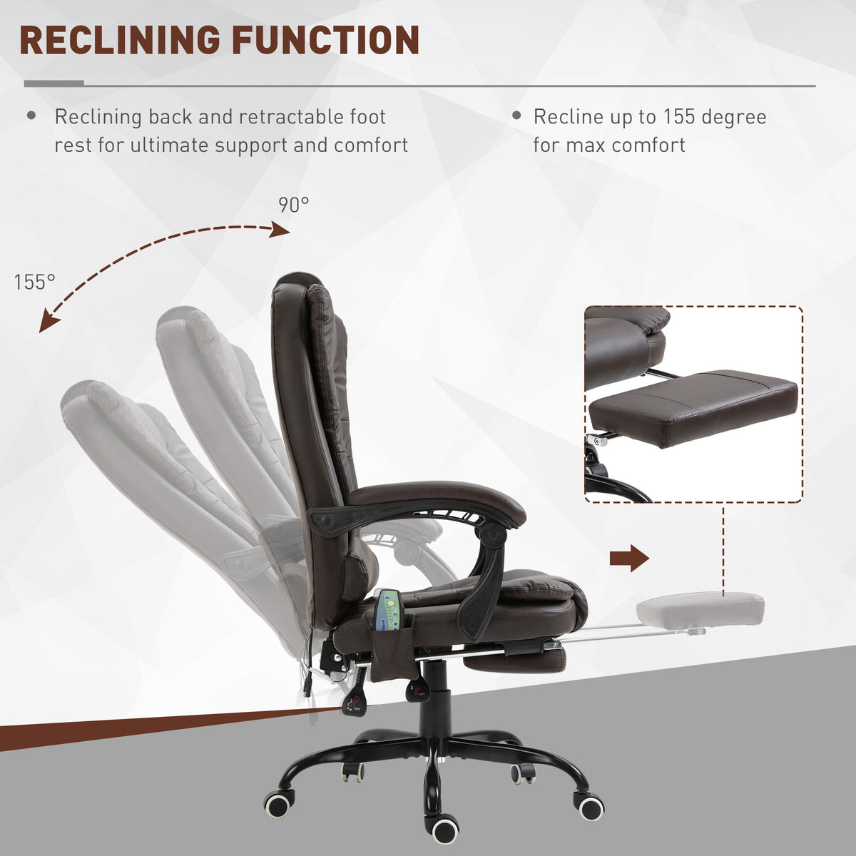 Chaise de bureau exécutive Declan avec massage à 7 points et fonctions d'inclinaison - Marron