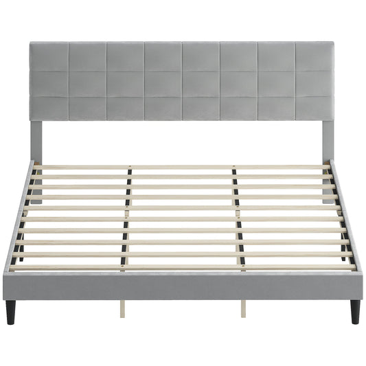 Harper King Size Platform Bed Frame with Upholstered Headboard-Grey