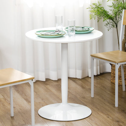 Table à manger ronde moderne Jan avec piètement en acier pour petits espaces-Blanc