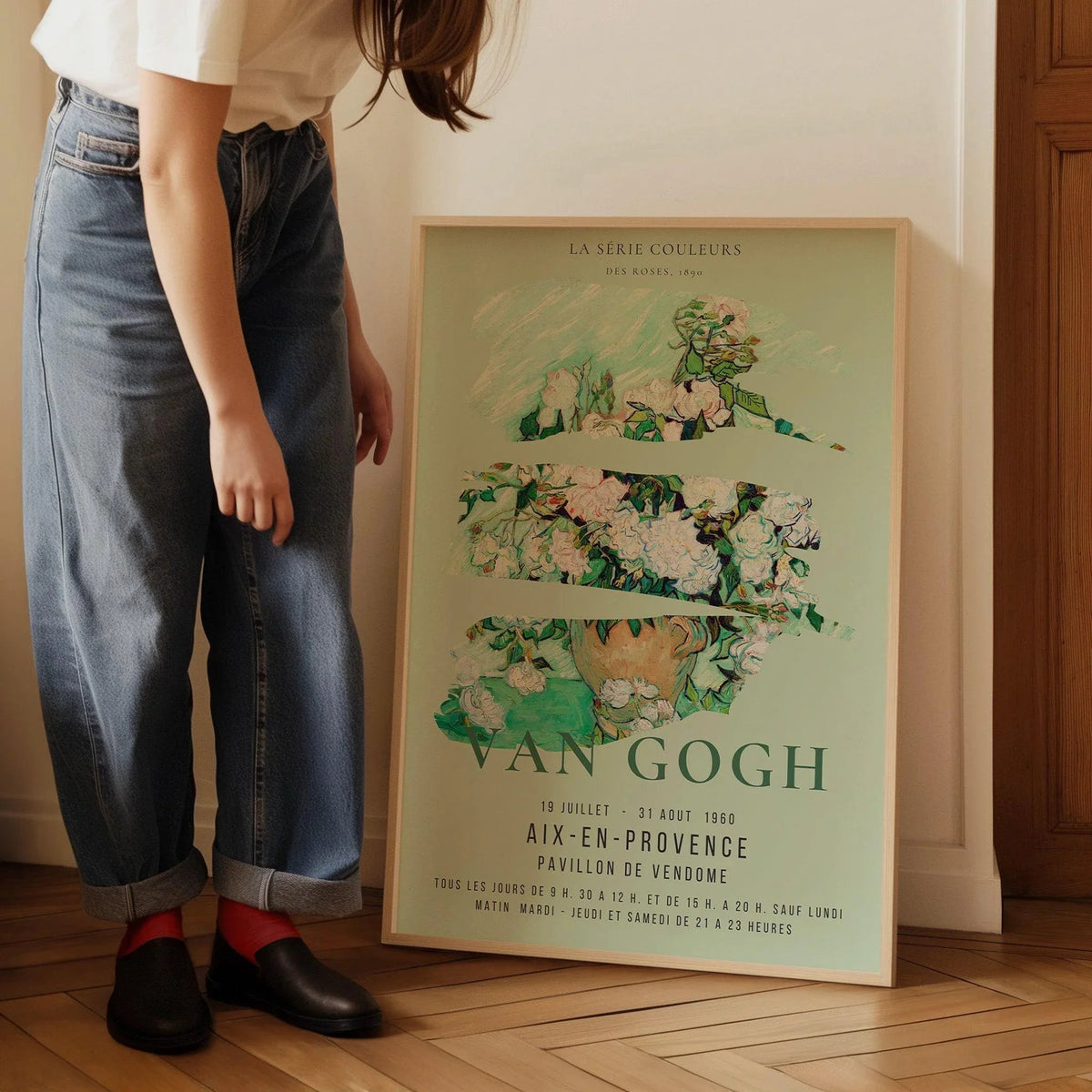 Van Gogh Roses Print: Mint Green Exhibition Poster, Fine Art Giclee