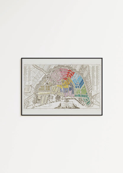 Impression de carte vintage d'Amsterdam (disponible encadrée à la main ou non encadrée)