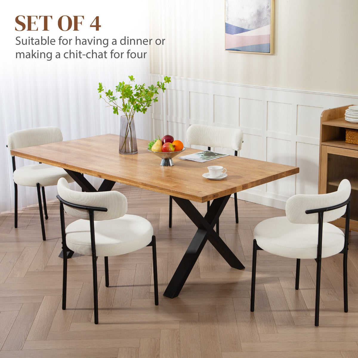Chaises de salle à manger modernes Avery 4 pièces avec revêtement en velours côtelé - Beige