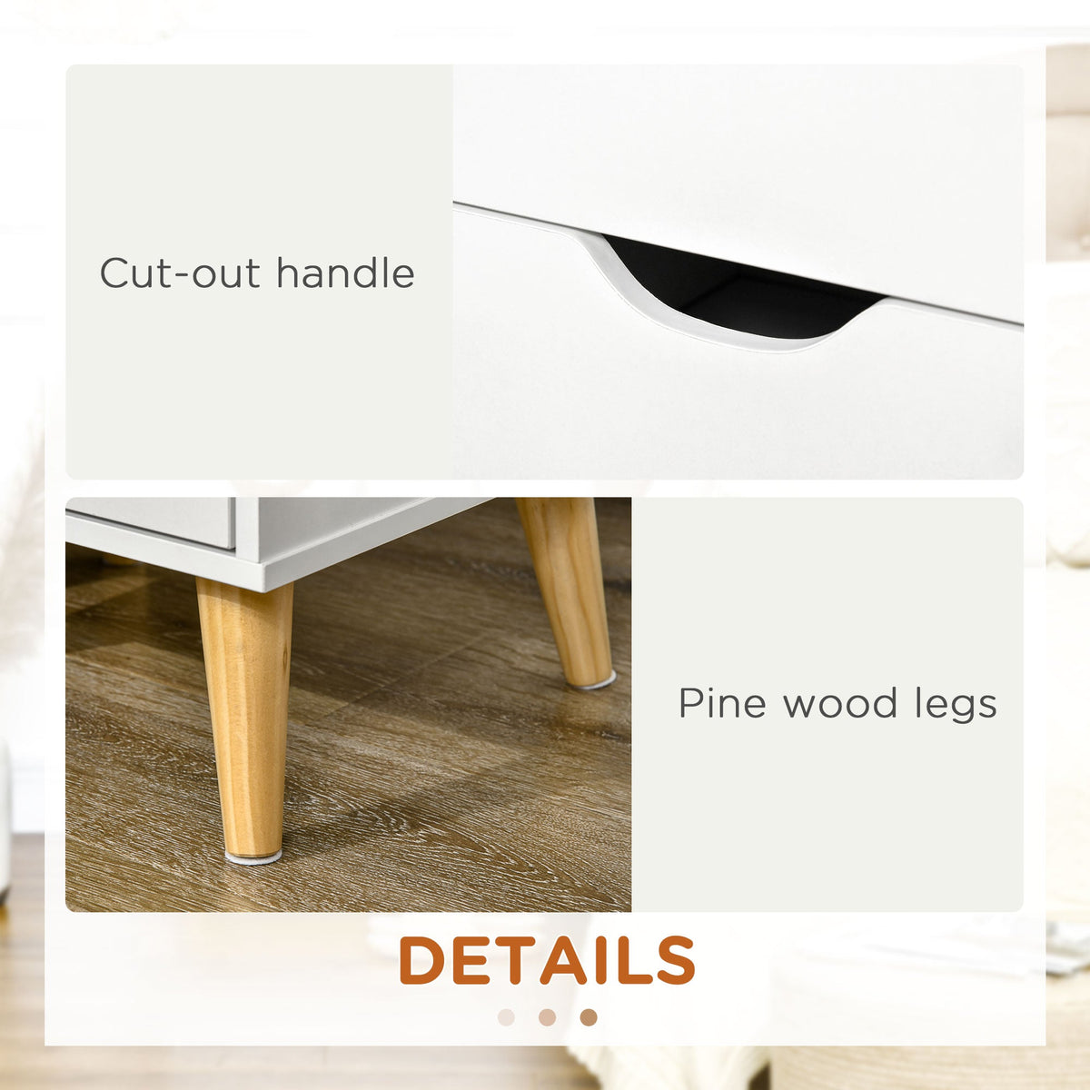 Table de chevet Jesse avec 2 tiroirs et pieds en pin-Blanc