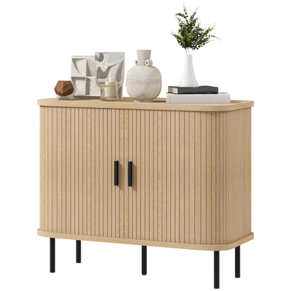 Bahut de 90 cm Aspen avec portes tambour à lattes - Chêne