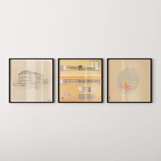 Walter Gropius STATEMENT TRIO| Vintage Bauhaus Building Sketch Posters | available framed 1x1