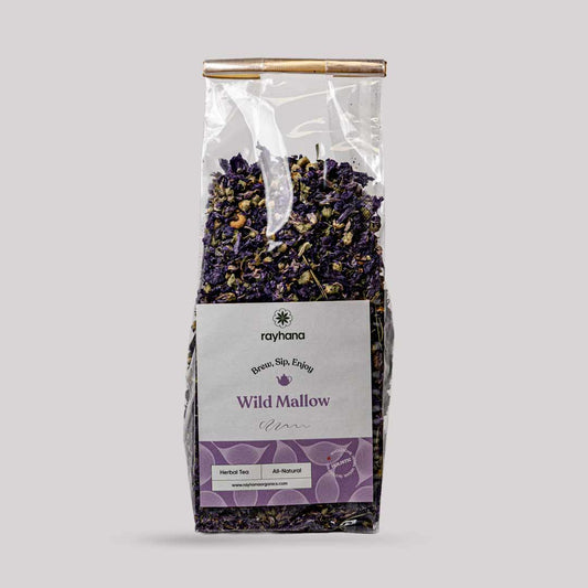 Tisane de Mauve sauvage – Fleurs entières de Mauve pourpre par Rayhana Organics