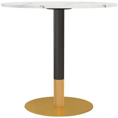 Table à manger moderne ronde René avec plateau en imitation marbre pour petits espaces-Blanc
