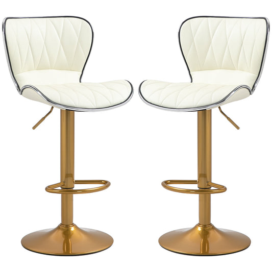 Maxi Counter Height Bar Stools Set of 2-Adjustable Height and Swivel Seat-White/Gold
