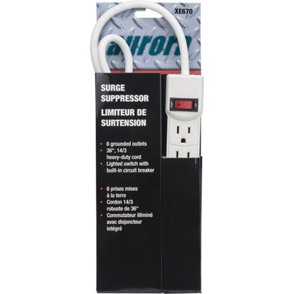 Surge Suppressor, 6 Outlets, 200 J, 1875 W, 3' Cord