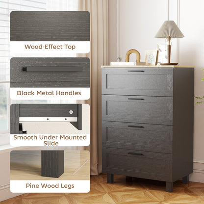 Taylor Chest of Drawers for Bedroom with Solid Wood Legs-Black