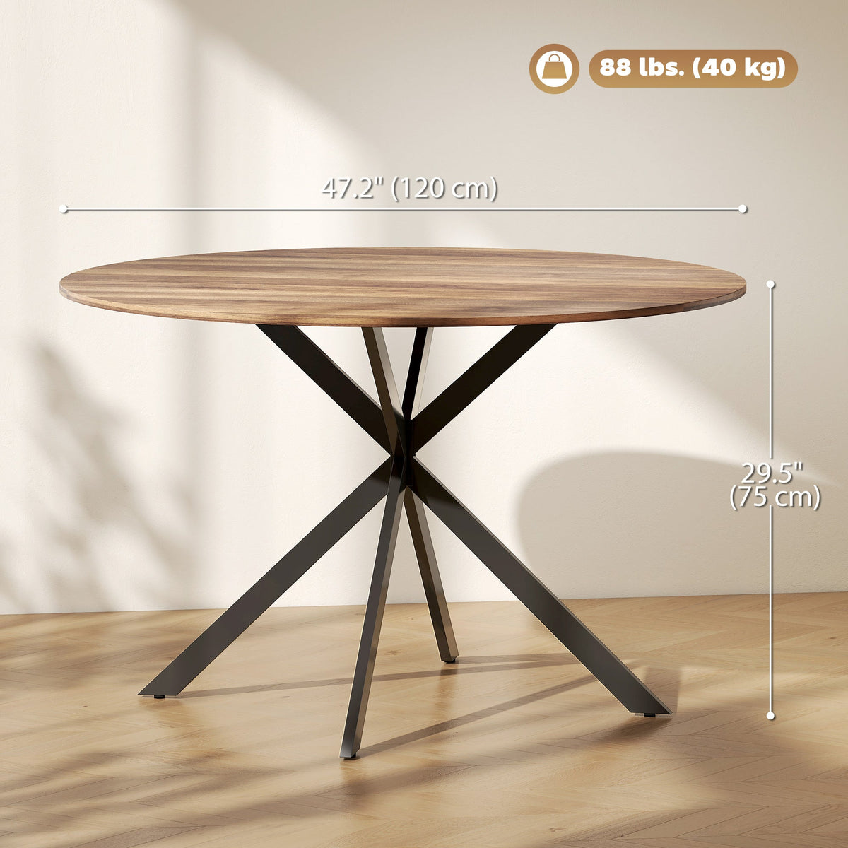 Table à manger industrielle ronde Amory 47" avec pieds en acier - Marron foncé/Noir