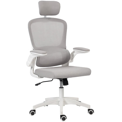 Chaise de bureau ergonomique en maille Owen avec dossier haut, appui-tête rotatif, accoudoirs relevables et support lombaire - Gris