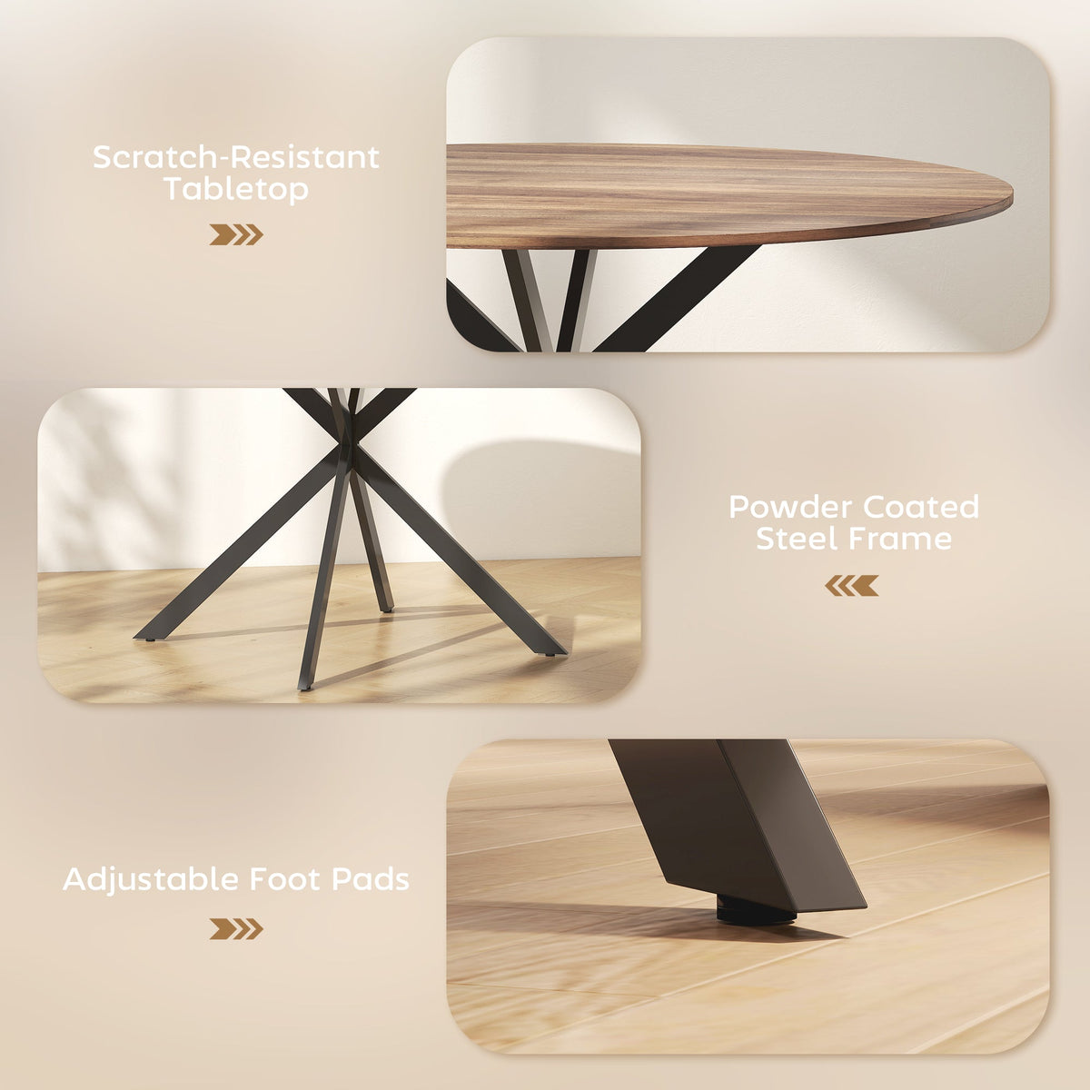 Table à manger industrielle ronde Amory 47" avec pieds en acier - Marron foncé/Noir