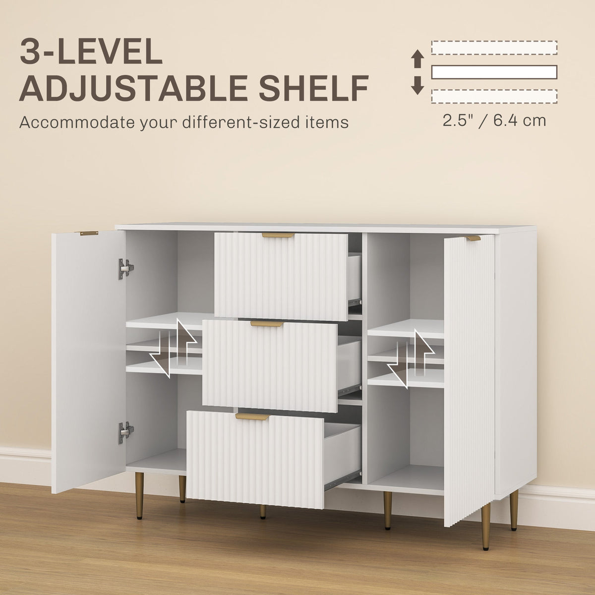 Buffet de cuisine moderne/Meuble de couloir Ellis avec 3 tiroirs - Blanc