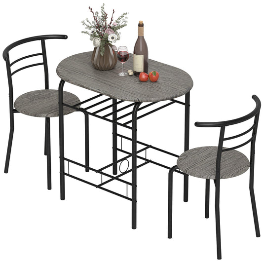 Foden 3-Piece Dining Set with Shelf, for Small Spaces-Dark Grey