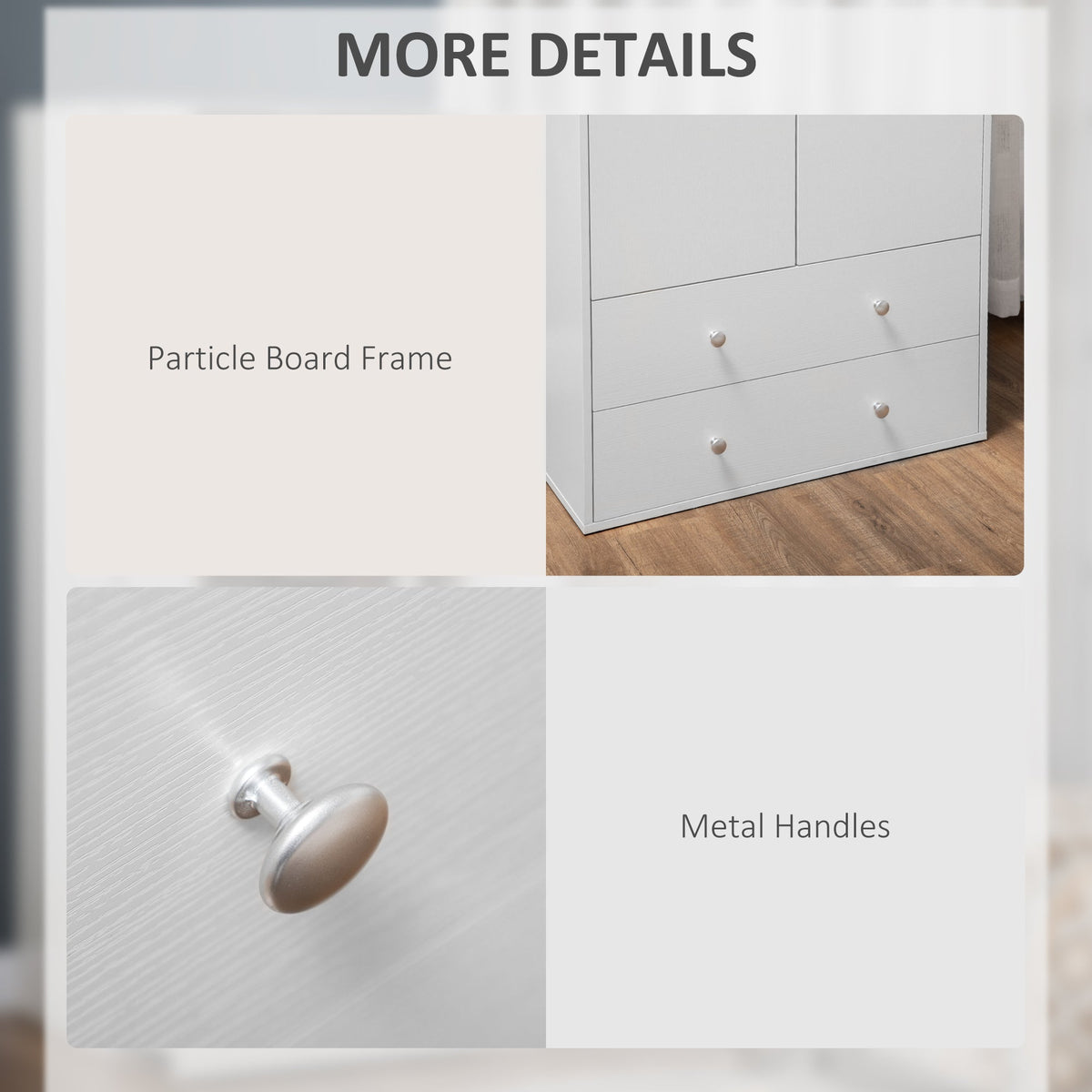 Armoire Briar moderne avec 2 tiroirs et tringle à vêtements - Blanc