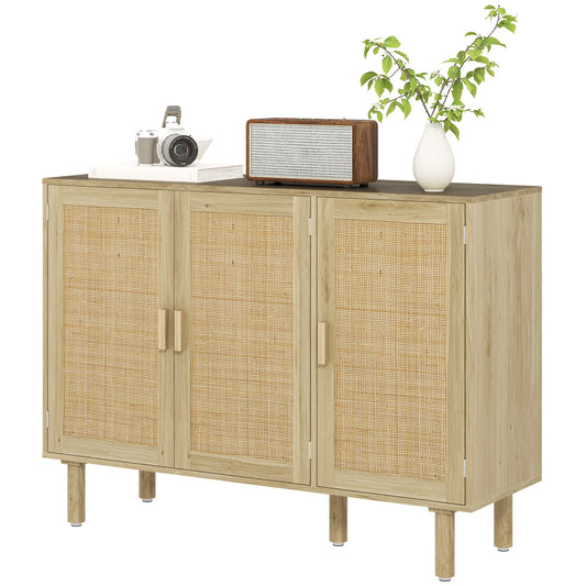 Quinn Bohemian 46.9" Hallway Cabinet/Sideboard with 3 Rattan Doors-Oak