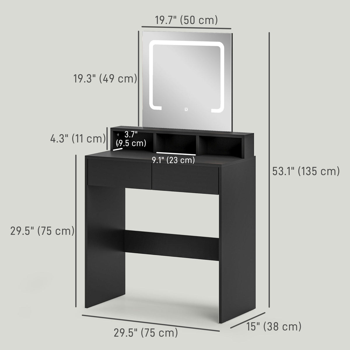 Zee Makeup Vanity Desk with LED Lights-Black