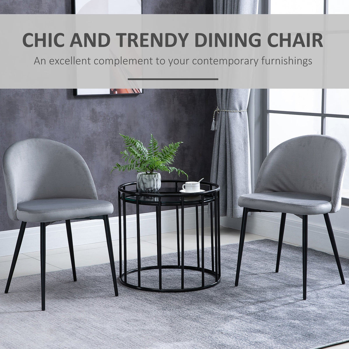 Lot de 2 chaises de salle à manger mi-dossier en velours Dylan – Gris